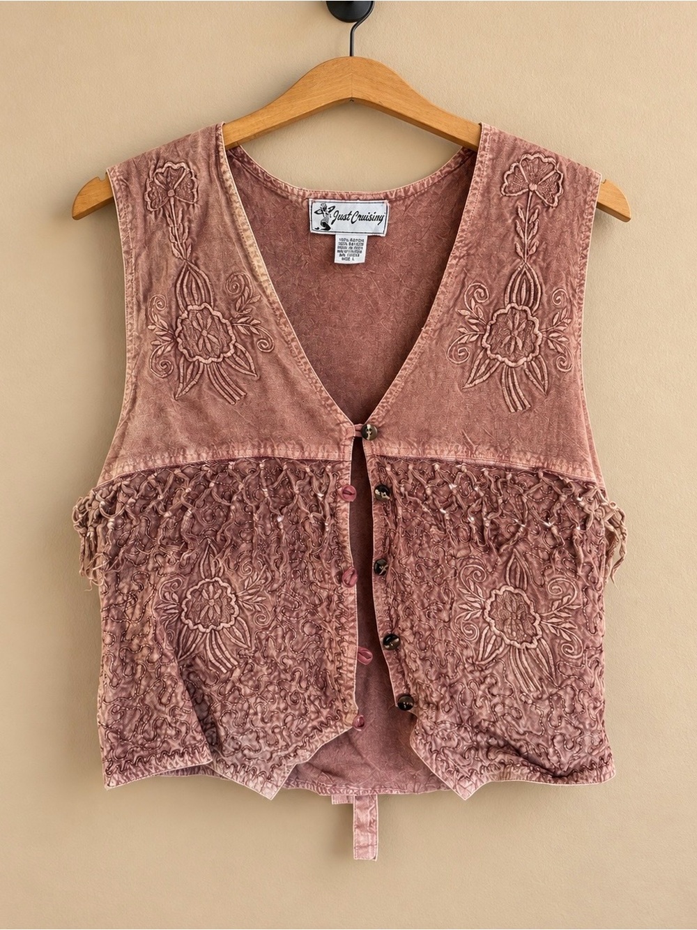 Vintage Just Cruisin’ Embroidered Boho Rayon Vest